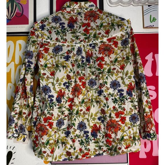 ZARA Basic Floral Long Sleeve Blouse Women’s Size XS White Multicolor Ruffle - Picture 2 of 5